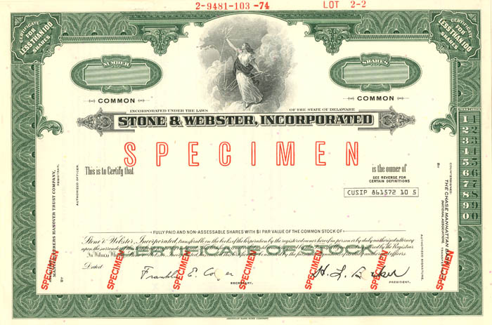 Stone and Webster, Incorporated - Stock Certificate